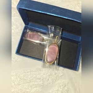 NIP Baublestar Natural Healing Crystal Elegant Rosy Pink and Dangle Earrings NIP